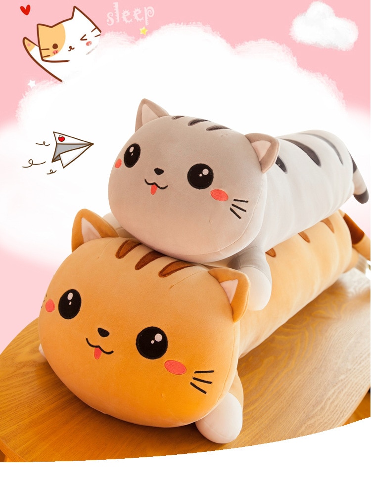 Almohada de gato de 50/140 cm de largo, juguete de peluche suave, animal de peluche, regalo para niños, decoración del hogar, regalo para niña WJ290